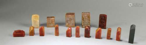 A Group of sixteen Pieces of Chiense Soapstone Seals