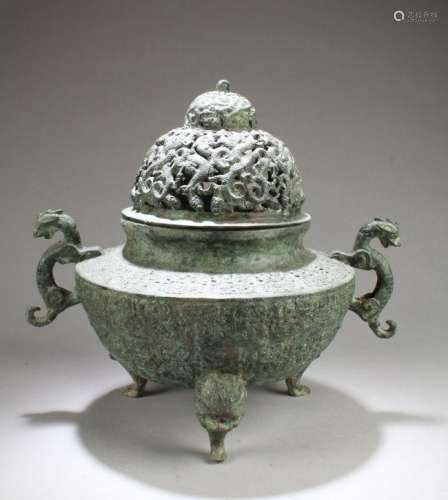Chinese Bronze Censer with Lid Cover