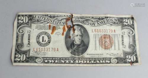 One $20 United States Currency Note