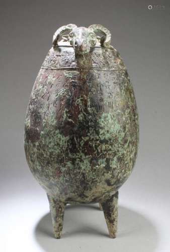 Chinese Bronze Censer with sheep head shaped  Cover