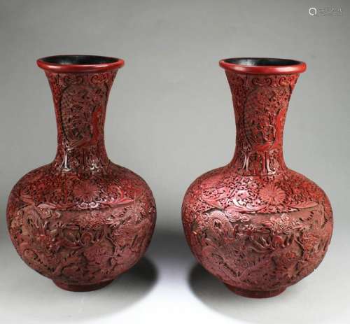 A Pair of Chinese Cinnabar Lacquer Vases