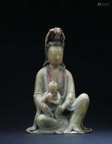 19th C Chinese Soapstone Guanyin Statue