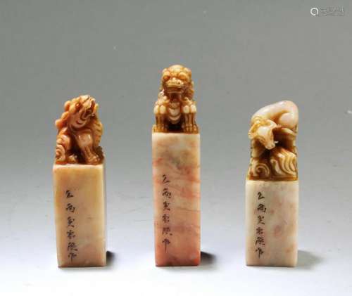 A Group of Three Chinese Soapstone Seals