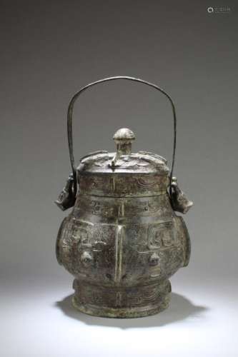 Chinese Bronze Jar with Lid Cover