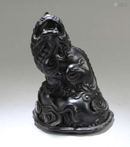 Chinese Carved Hardwood Mythical Beast Figurine with St