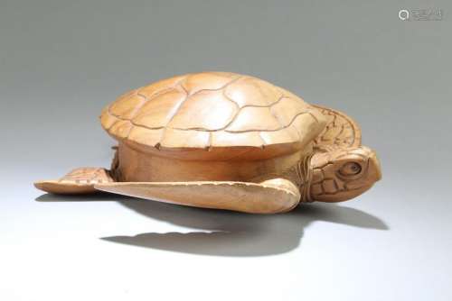 A Carved Wooden Sea Turtle Container