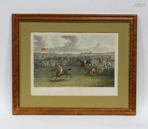 A FRAMED 'HUNDRED RACING' ETCHING PRINT