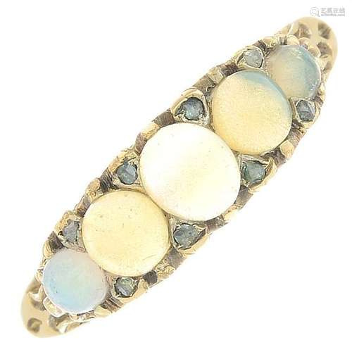 An opal five-stone and diamond ring.Ring size O1/2.