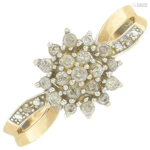 A 9ct gold diamond cluster ring.Total diamond weight