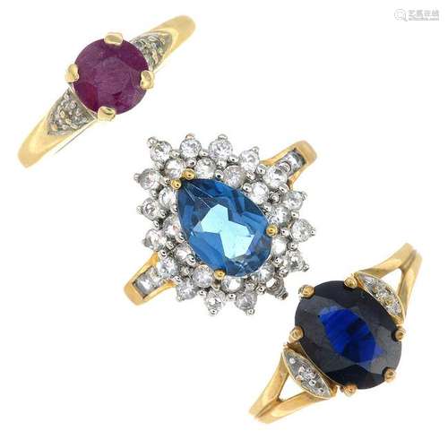 Five diamond and gem-set rings, variously set with