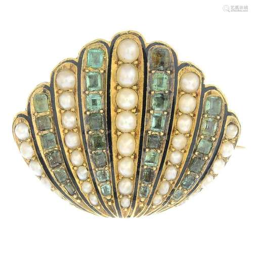 A late 19th century gold, emerald, split pearl and