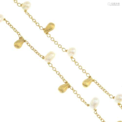 An 18ct gold cultured pearl two-row bracelet., by Links