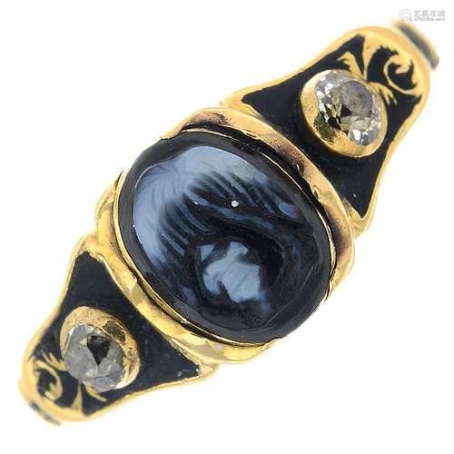 A mid 19th century 15ct gold onyx diamond and enamel