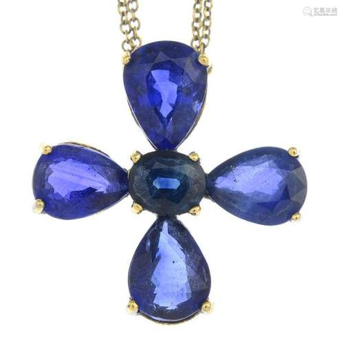 A sapphire pendant, suspended from an integral two-row