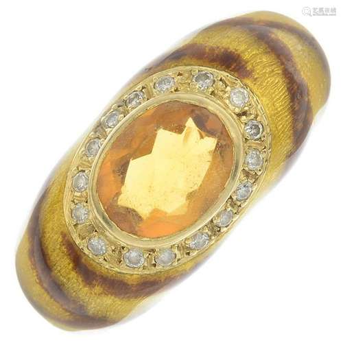 A citrine enamel ring. Citrine calculated weight