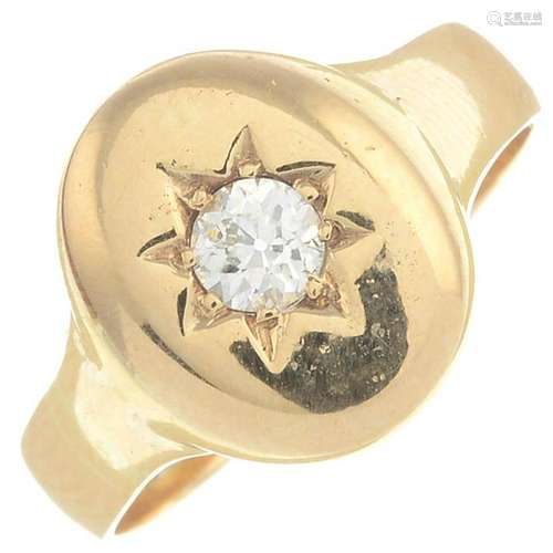 A diamond signet ring.Estimated diamond weight 0.20ct,