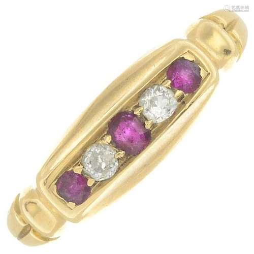 A late Victorian 18ct gold ruby and diamond five-stone