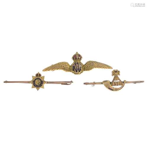 Three early 20th century gold enamel Royal Regiment of