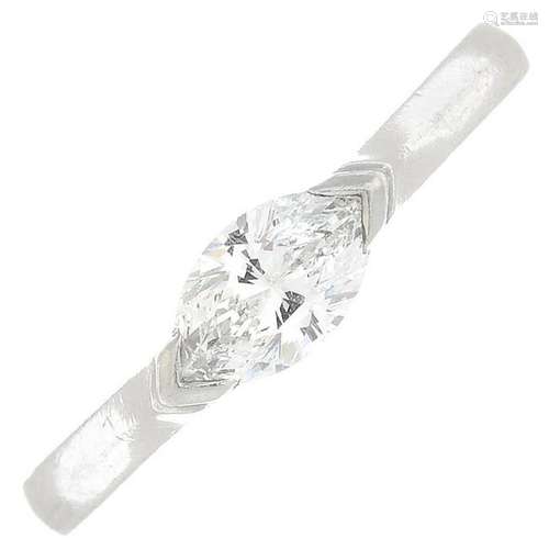 A platinum diamond single-stone ring.Estimated diamond