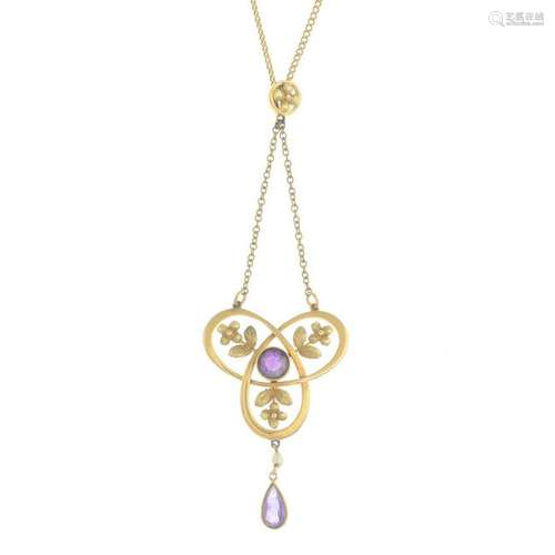 An early 20th century gold amethyst and seed pearl