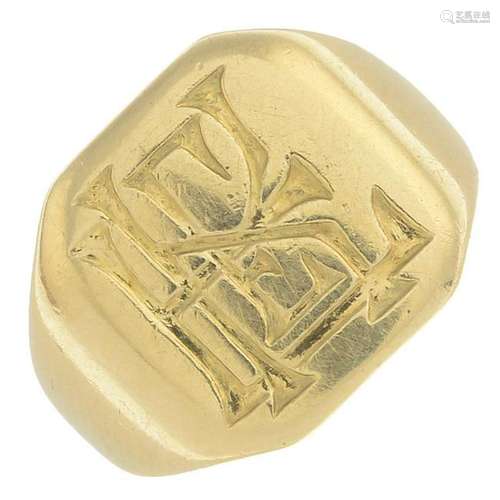 A mid 20th century 18ct gold monogrammed signet