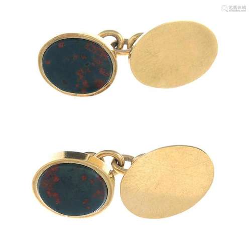 A pair of mid 20th century 9ct gold bloodstone