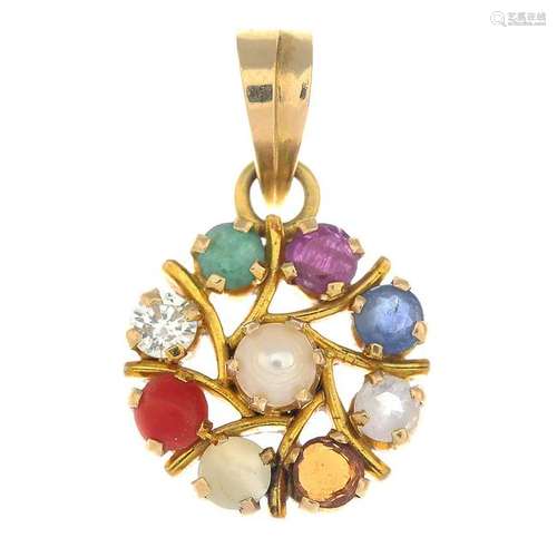 An 18ct gold diamond and gem-set 'Navratna' pendant.