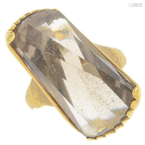 A mid 20th century gold smoky quartz ring.Stamped