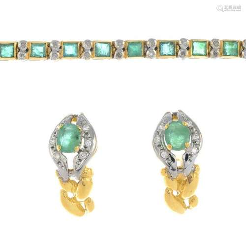 A set of emerald and diamond jewellery, to include a