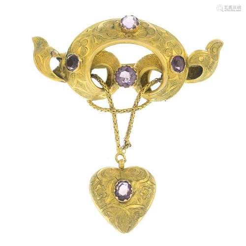 A mid Victorian gold amethyst brooch. Tested as 18ct