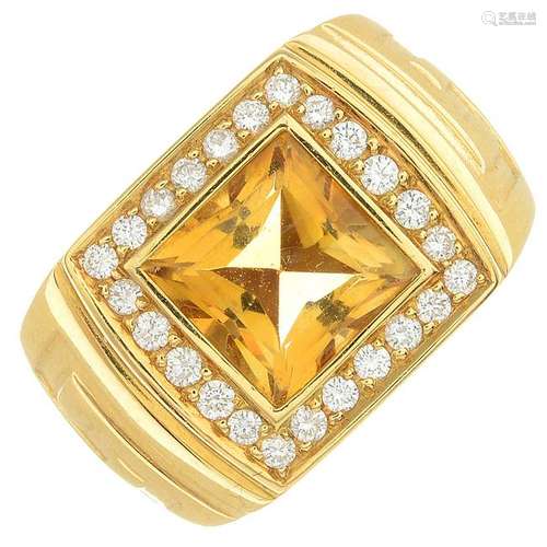 An 18ct gold citrine and diamond dress ring, by