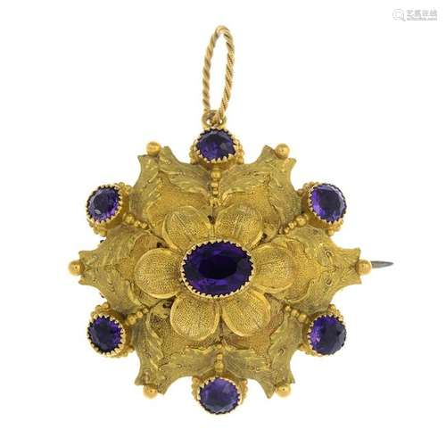 An early Victorian 18ct gold amethyst pendant. May be