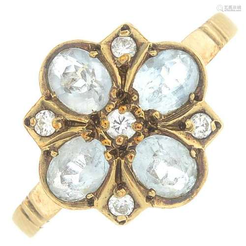 A 9ct gold aquamarine and diamond cluster