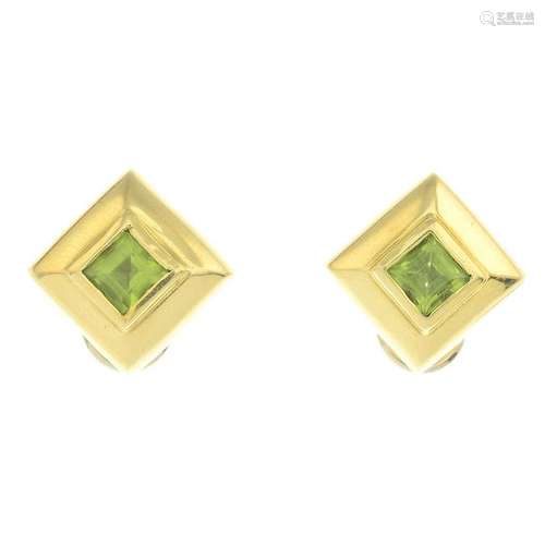 A pair of 18ct gold peridot earringsImport marks for