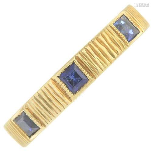 A sapphire band ring.Ring size J. Width 4.5mms. 5gms.