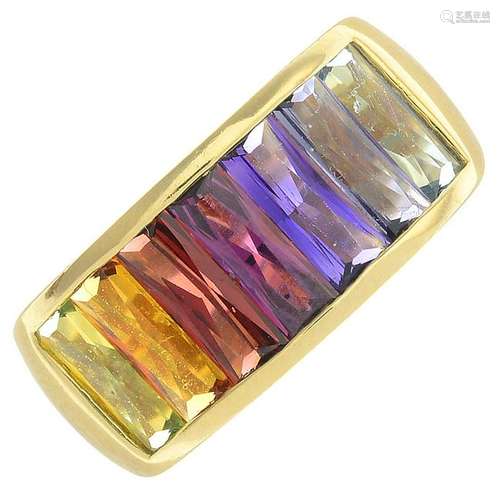 An 18ct gold vari-hue gem-set dress ring, to include