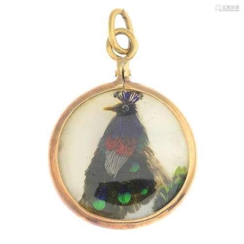 A late Victorian 15ct gold mother-of-pearl and feather