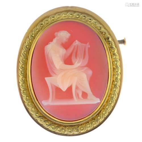 An 18ct gold carnelian cameo brooch.Foreign