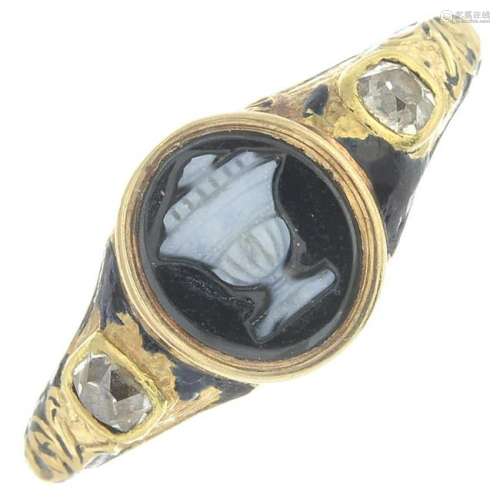 An early Victorian 15ct gold onyx cameo, old-cut