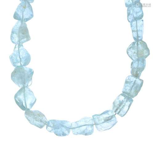 An aquamarine bead necklace. AF.Measuring approximately