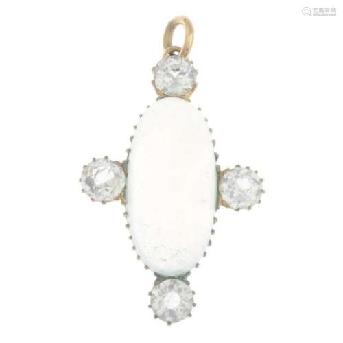 A moonstone and colourless gem pendant. Moonstone