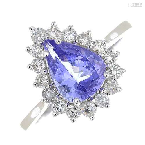 A tanzanite and diamond cluster ring. Tanzanite