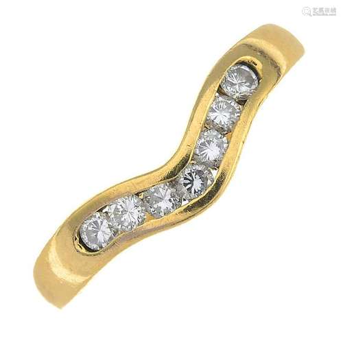 An 18ct gold diamond chevron ring.Estimated total