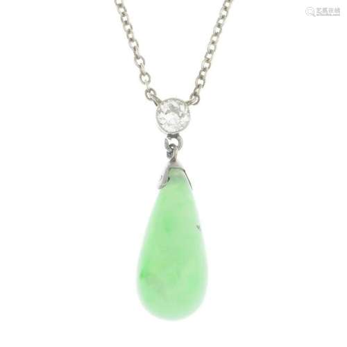 A jade and diamond necklace. Estimated diamond weight