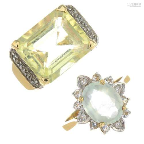Two 9ct gold rings, variously set diamonds, yellow