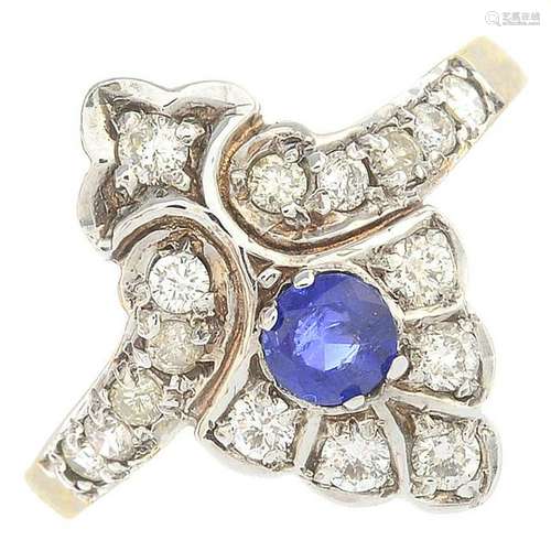 A 9ct gold sapphire and diamond dress ring. Estimated