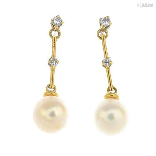 A pair of 18ct gold cultured pearl and diamond