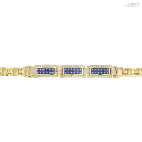 A sapphire and diamond bracelet. Total sapphire weight