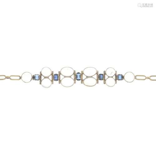 A sapphire and moonstone bracelet.Length 18.7cms.