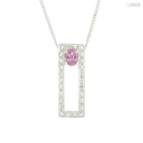 An 18ct gold pink sapphire and diamond pendant,